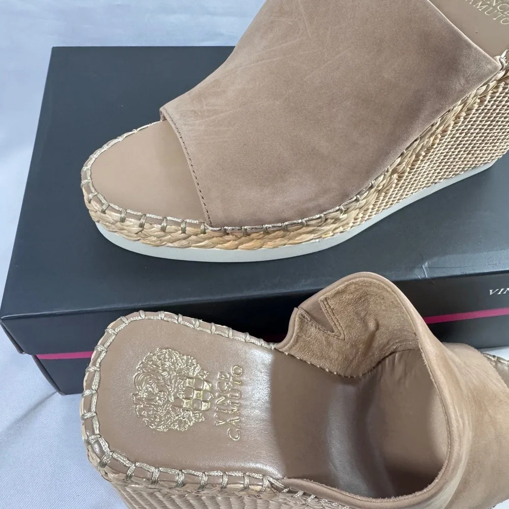 New Vince Camuto Brissia Tortilla Nubuck Espadrille Platform Wedge Mule Size 11M